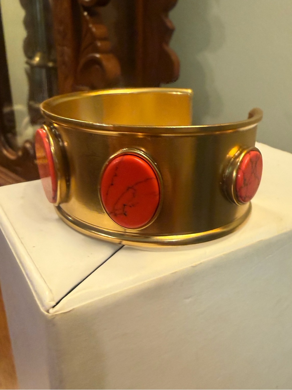 kate spade Bright and Bold Gold Cuff Bracelet with Coral Red Stones & Dustbag - Picture 6 of 9